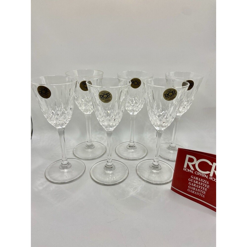 Vintage RCR Royal Crystal Rock "Raffaello" Liqueur Glasses Italy Set Of 6 NOS
